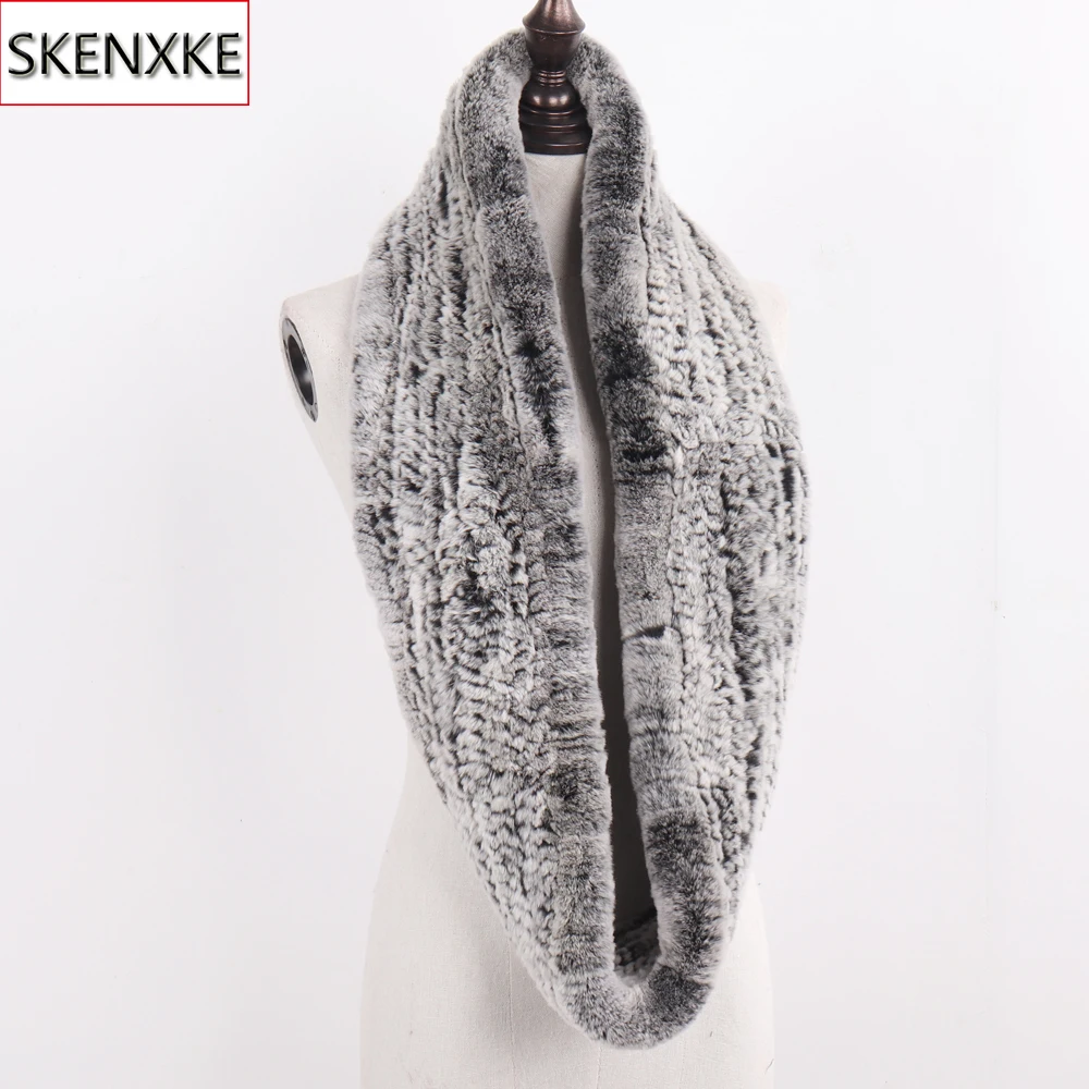 

New Women Infinity Fur Scarf Circle Long Real Fur Scarves Winter Warm Street Fashion Rex Rabbit Fur Muffles Factory Direct Sale