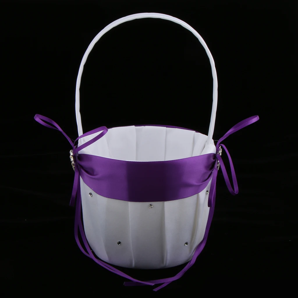 MagiDeal wysokiej jakości satyna ślubny kwiat dziewczyna kosz podwójne serce z cyrkoni Craft na zaręczyny ceremonia Party Decor 4 kolor