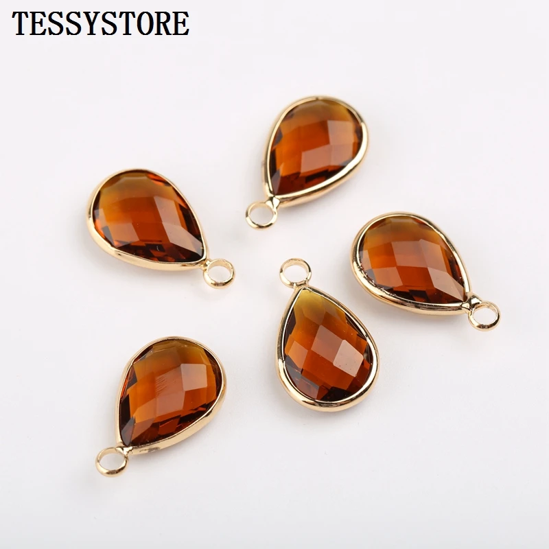 Fashion Glass Water Drop Shape Pendant Copper Quartz Gem Stone Crystal Pendant For Jewelry Making Necklace Bracelet Accessories