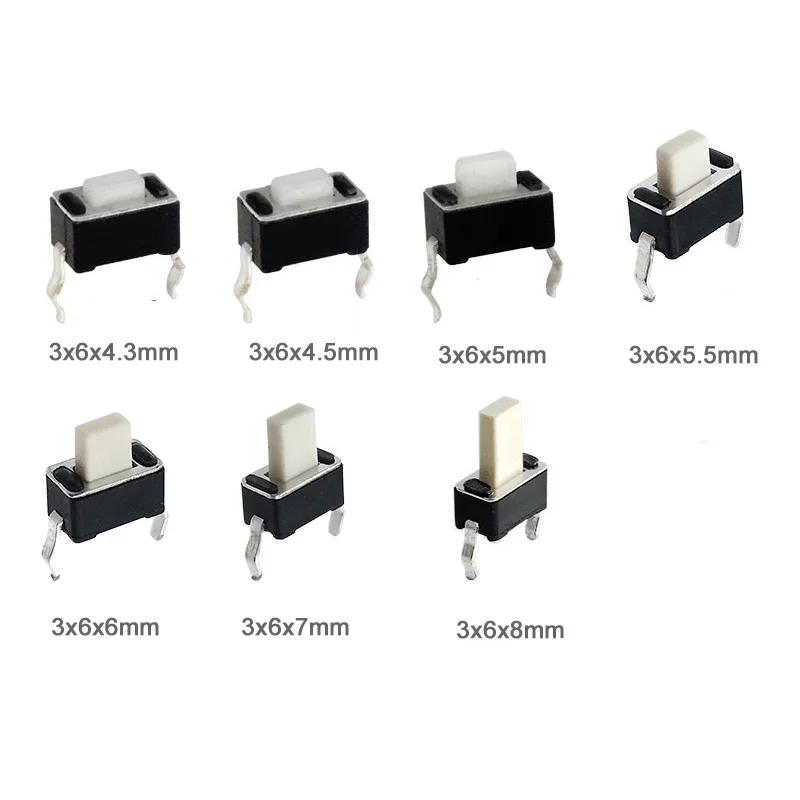 200pcs/lot 3*6*4.3/4.5/5/5.5/6/7/8mm DIP Push Button Switch 3x6 Tact Switch for LED Display White Color