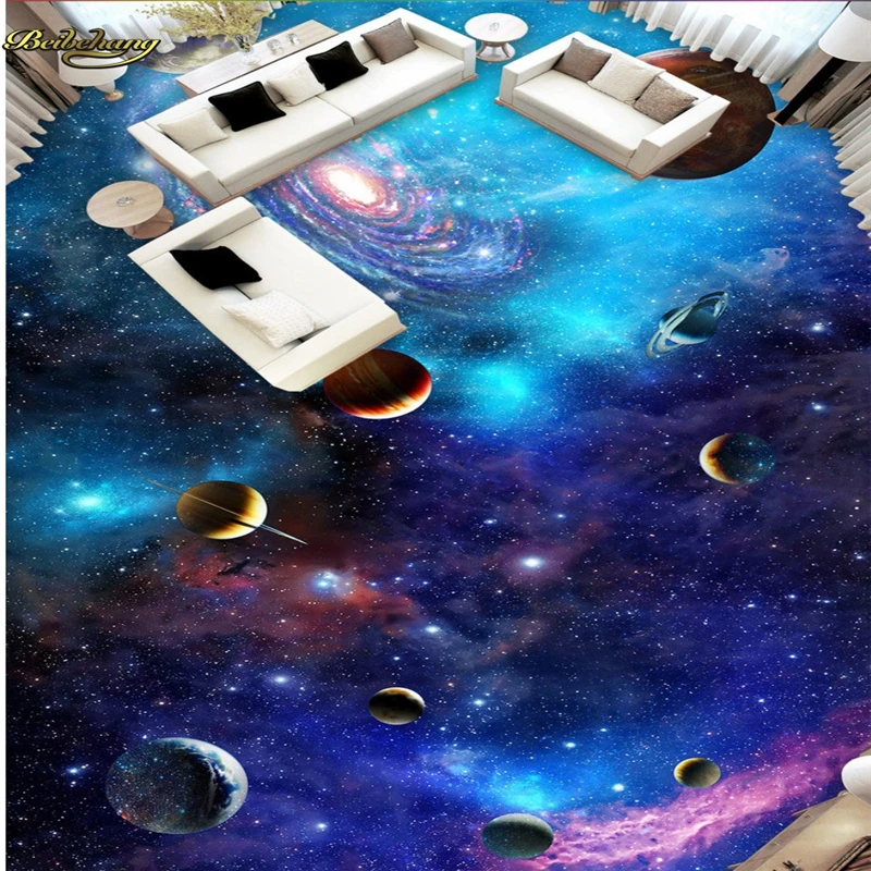 beibehang Custom Photo 3D Floor Painting Wall Universe Galaxy Sky 3D 3D Painting Flooring papel de parede