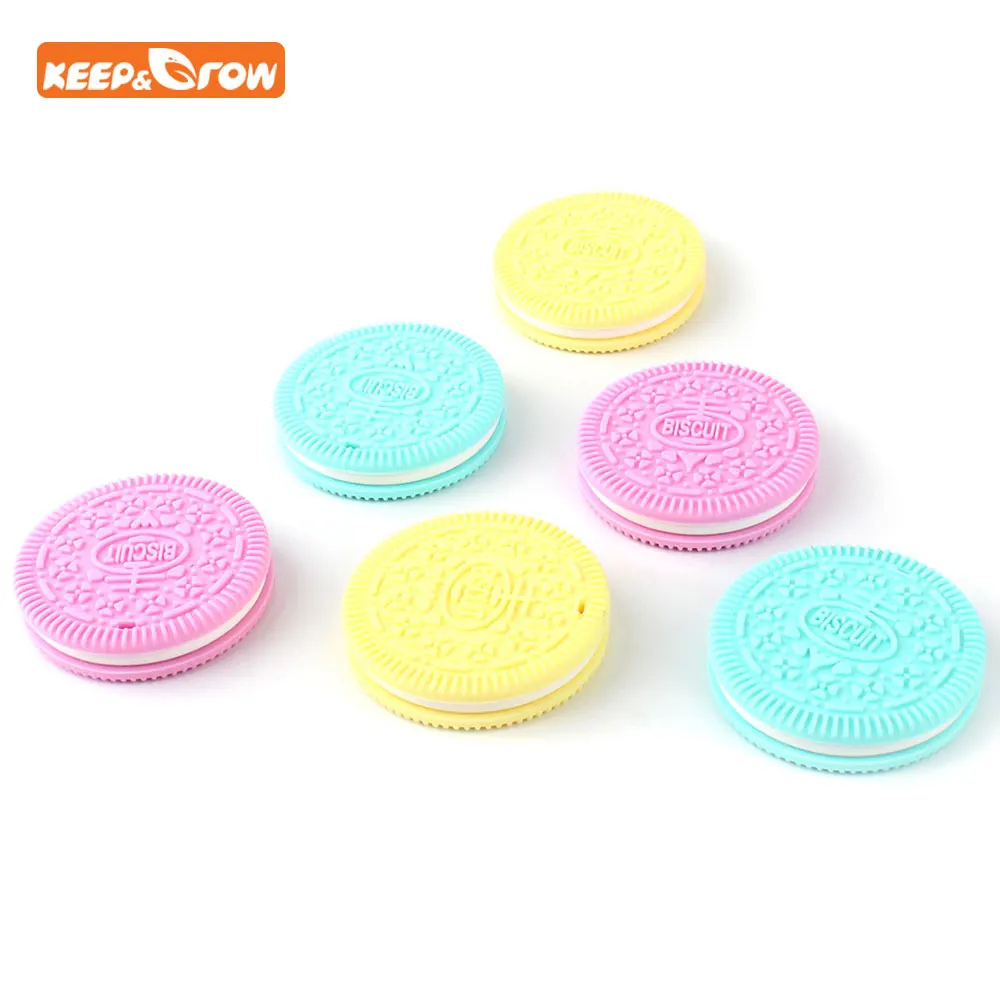 

2Pcs Food Grade Biscuit Silicone Baby Teether Dental Training Cookies Baby Bites Toys Nursing Pendant Rodent Tiny Rod Teether