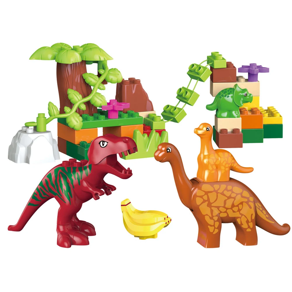 40pcs Large Particles Duploed Jurassic World Dino Valley Building Blocks DIY Big Dinosaur Bricks Kids Toys For Children