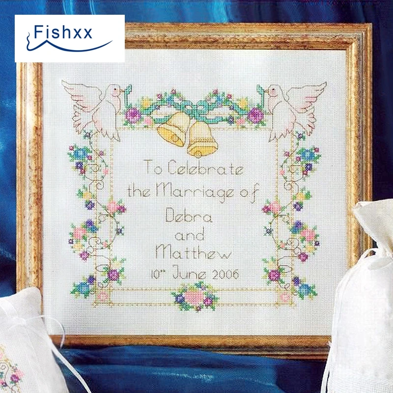 Fishxx Cross Stitch Kit European magazine series Crazy86-3 wedding blessing pigeon flower festive ceremony