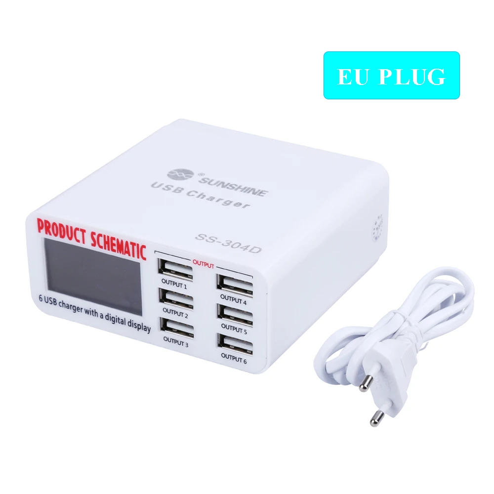 100V-240V Phone Repair Tools 6 Port USB Fast Charger With LCD Display for iPhone iPad Samsung Mobile Phone Repair Tool