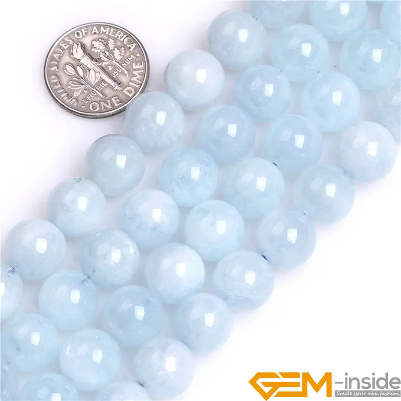 Natural Stone AA Grade Aquamarines Quartzs Round Loose Spacer Accessorries Beads For Jewelry Making Strand 15\