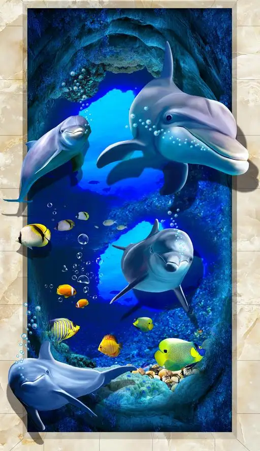 3d flooring bathroom 3D sea underwater world Waterproof floor mural painting  self-adhesive 3D floor  Home Decoration