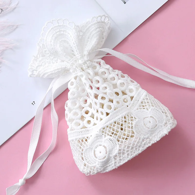 New 1PC 10x14cm Jewelry Gift Bag White Eyelet Lace Bag Bunch Pocket Wedding Candy Bag Gift Pocket for Jewelry Muzzle Gift Bag