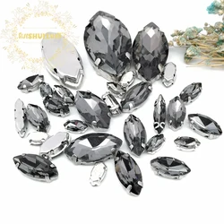 8 SIZES 30PCS /Bag Gray Horse eye shape Glass Crystal sew on rhinestones with calw Diy wedding decoration