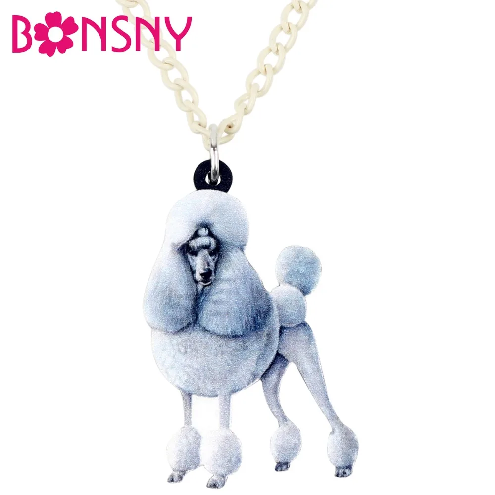 Bonsny Statement Acrylic Elegant Poodle Dog Necklace Pendant Chain Choker Anime Animal Jewelry For Women Girls Lady Teens Gifts