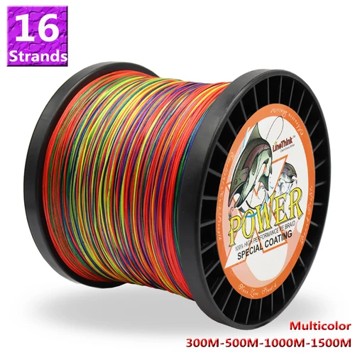 Cable de pesca de 16 hebras, hilo de pescar trenzado de 300m, 500m, 1000m, 1500m, multifilamento japonés, Multicolor