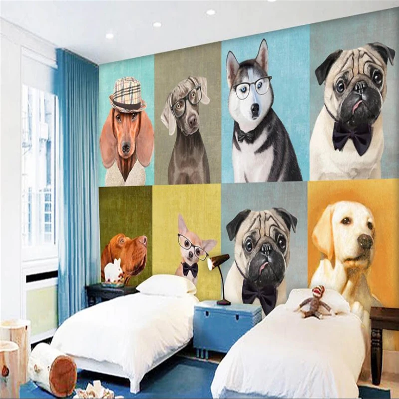 beibehang Europe and the United States hand-painted painting dog pet shop wall custom large mural green silk wallpaper