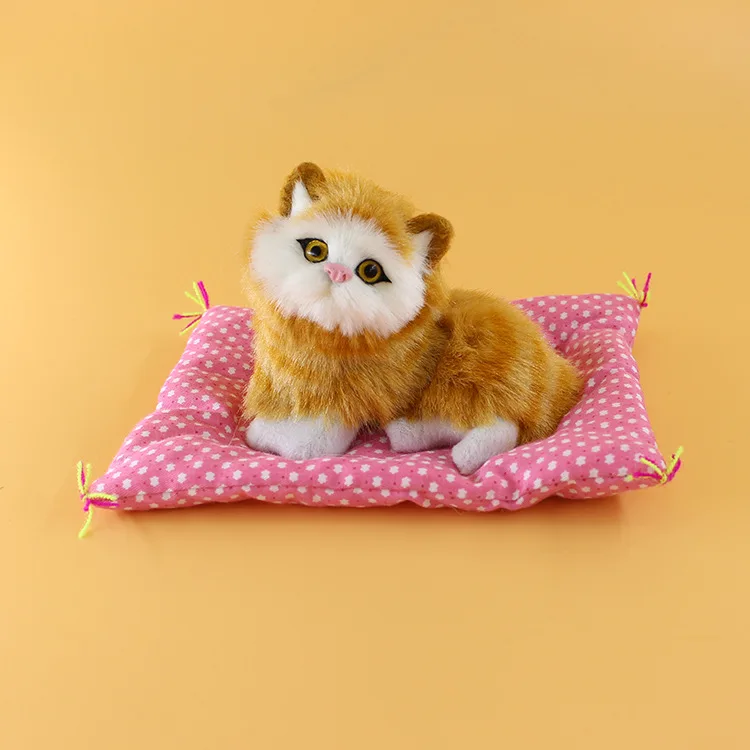 about 12x10cm simulation cat polyethylene&fur yellow squatting cat model with mat handicraft home decoration gift b1612