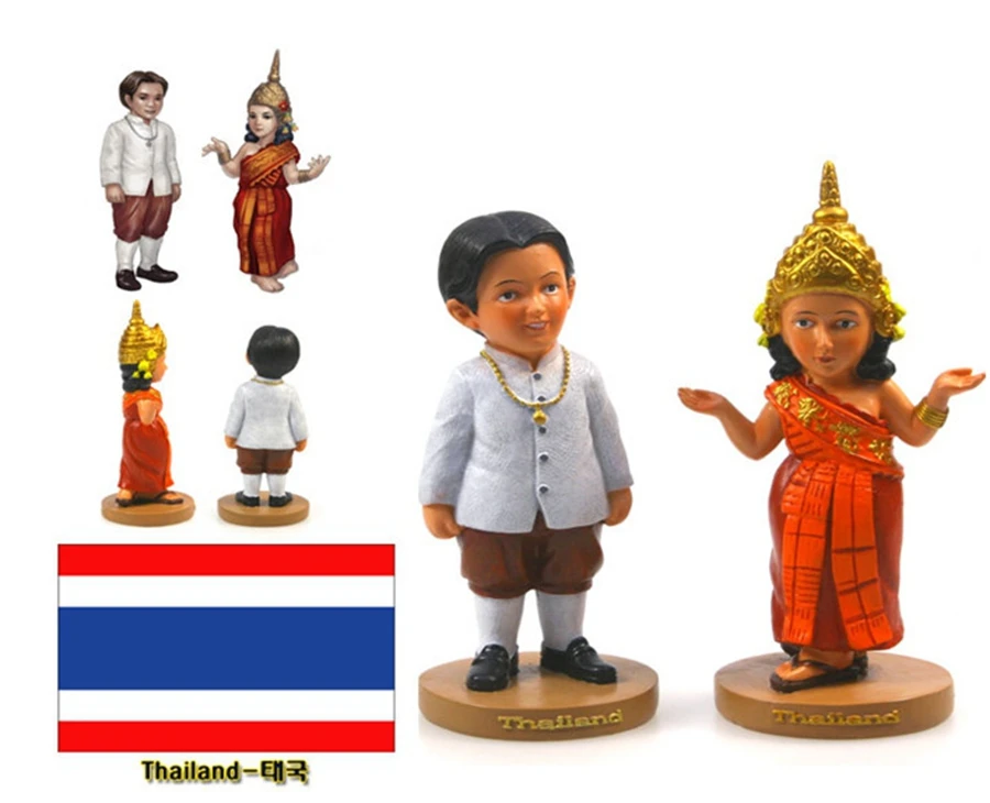 

Hand-painted Thailand National Costumes A Pair Of Doll Statue Resin Crafts Tourism Souvenir Gifts Collection Home Decor