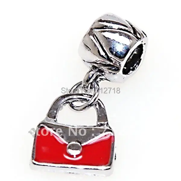 Antique Silver European Style Large Hole Beads With Enamel Bag Pendulum Fits Popular Brand Snake Chain Bracelet,Troll Bracelet