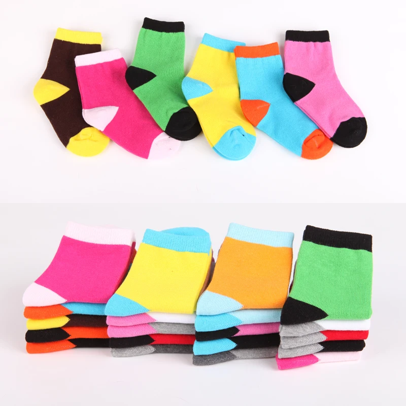 

10 pairs / lot Children Socks Spring&Autumn Cotton Candy Color Bright Spell Color Boys Girls socks 1-9 Year Kids Socks