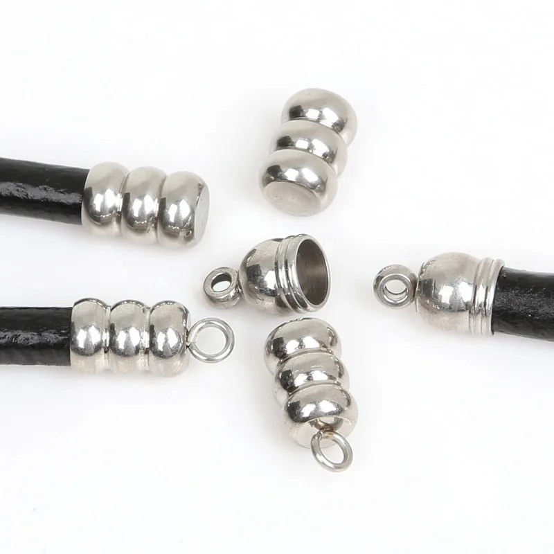 

Hot Sale 30pcs /lot Hole 5mm Cords End Caps Stainless Steel Jewelry Findings For fashion Jewelry Making Bracelet Necklace DIY