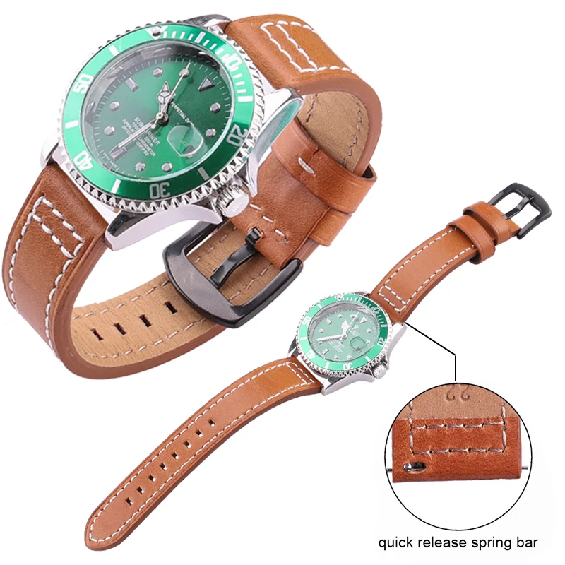 Cowhide Watchband Accessories For Huawei Samsung Watch Band Women Men 4 Colors Genuine Leather Strap Quick Release Spring Bar