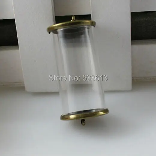 New 100sets/lot 28*12mm long tube glass globe & silver color cover button set (no filler) glass wish bottle sweater pendants