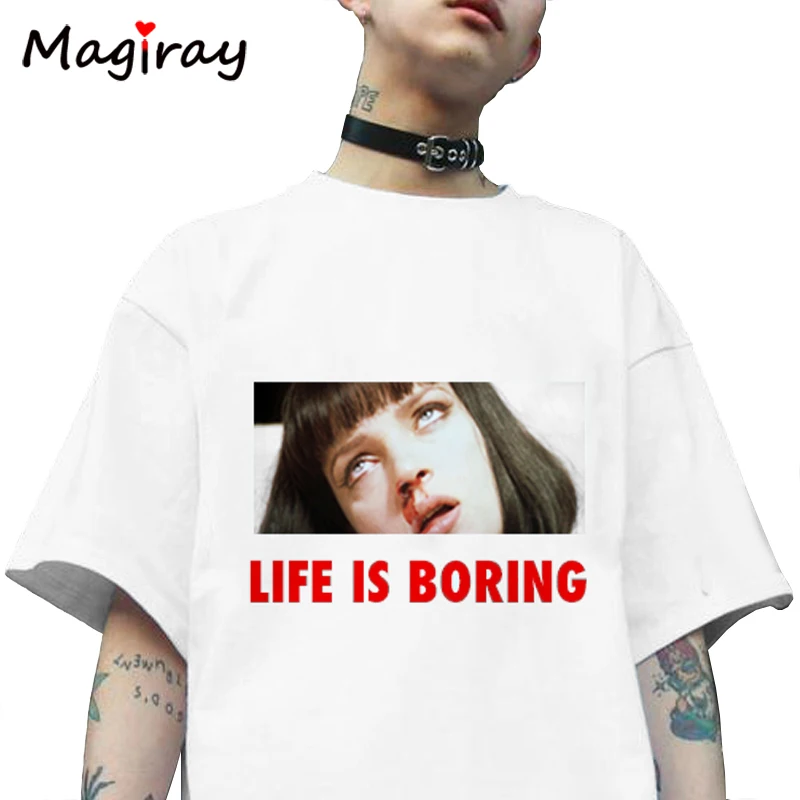 Spoof Harajuku White Female T-shirt 2021 T Summer Novelty Tee Shirt Femme Life is Boring Letters Print Women Tshirt C341