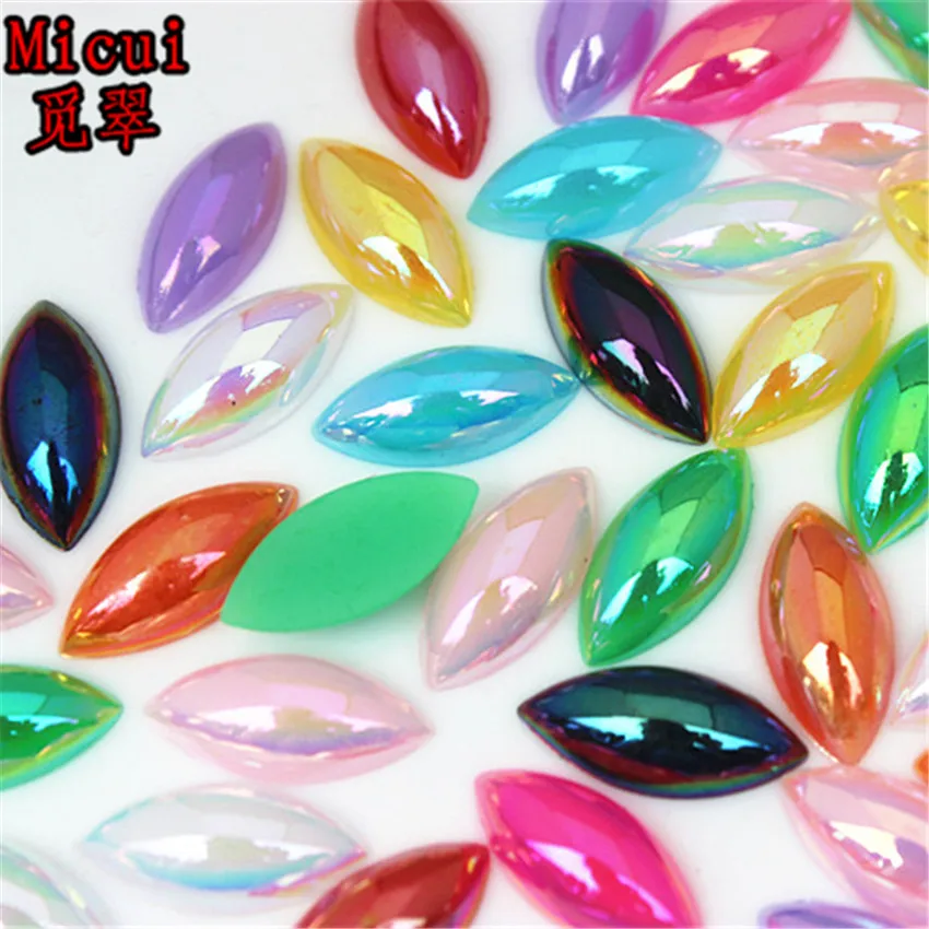 Micui 100pcs 7*15mm Horse Eye Crystal AB Acrylic Flatback Rhinestones Crystal Stones Non Hotfix Scrapbook Strass for Craft MC447