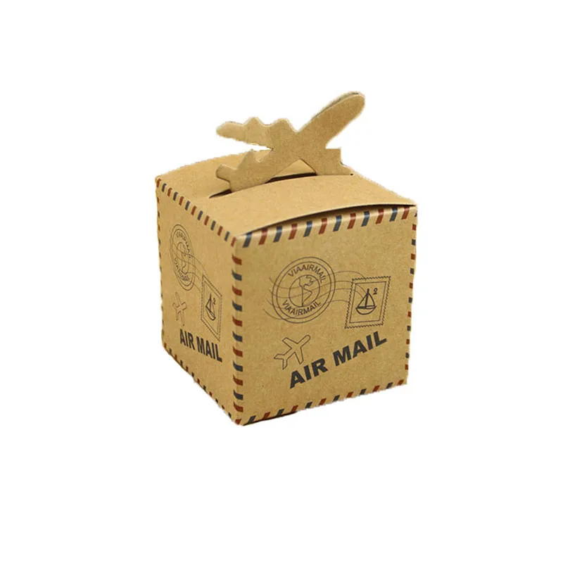 10pcs Kraft Paper Airplane Candy Box Wedding Travel Theme Decoration Baby Shower Souvenirs Party Favors Gift Box