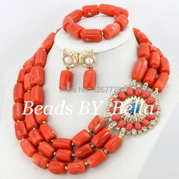 WOW ! Lastly Discovered Orange Coral African Bead Jewelry Set  Nigerian Costume Fashion Jewelry Set Free Shipping ABS107