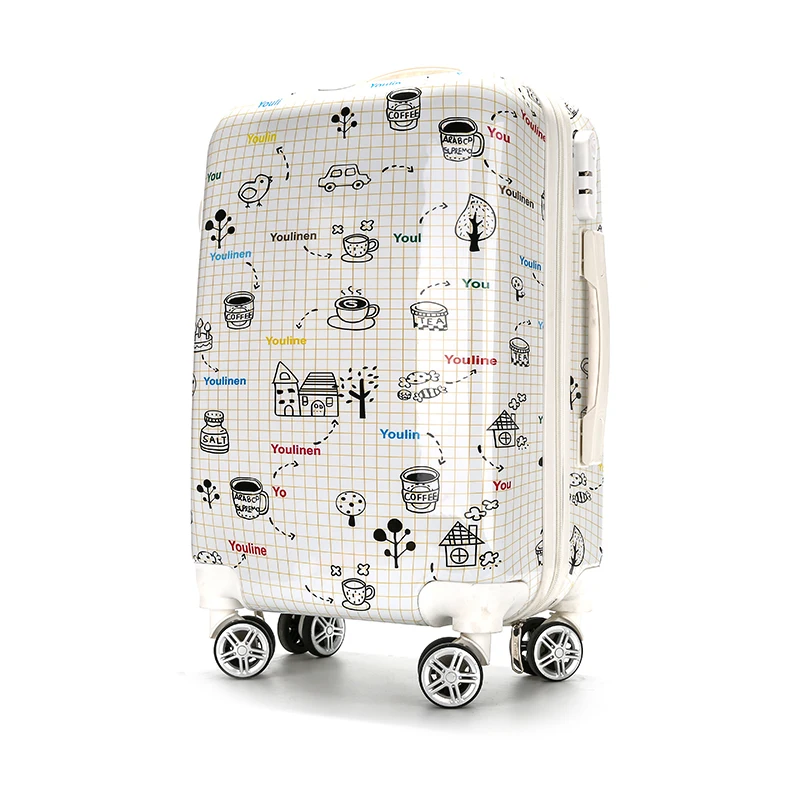 New Men Suitcase Fashion Cartoon Women Universal 4 Wheels Travel Trolley Bags Rolling Luggage Case Bag Valiz 20 24 Inch Baggage