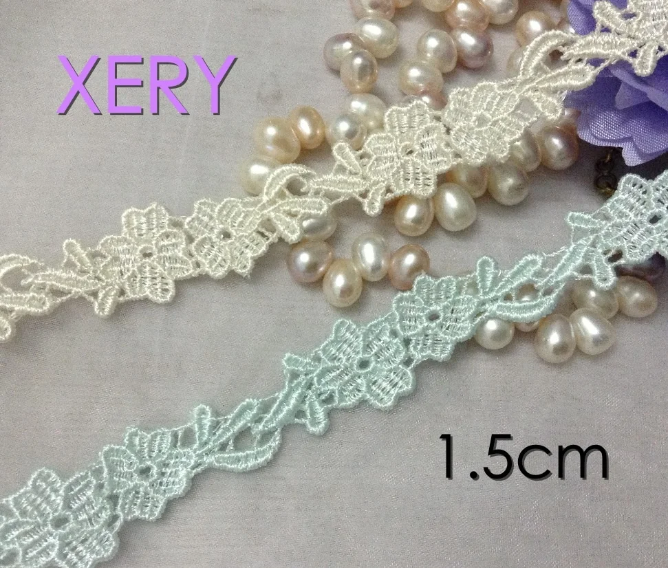 1.5cm light aquatic color and light Beige color Lace trim,High Quality water soluble clothes accessories lace trim,XERY1013h