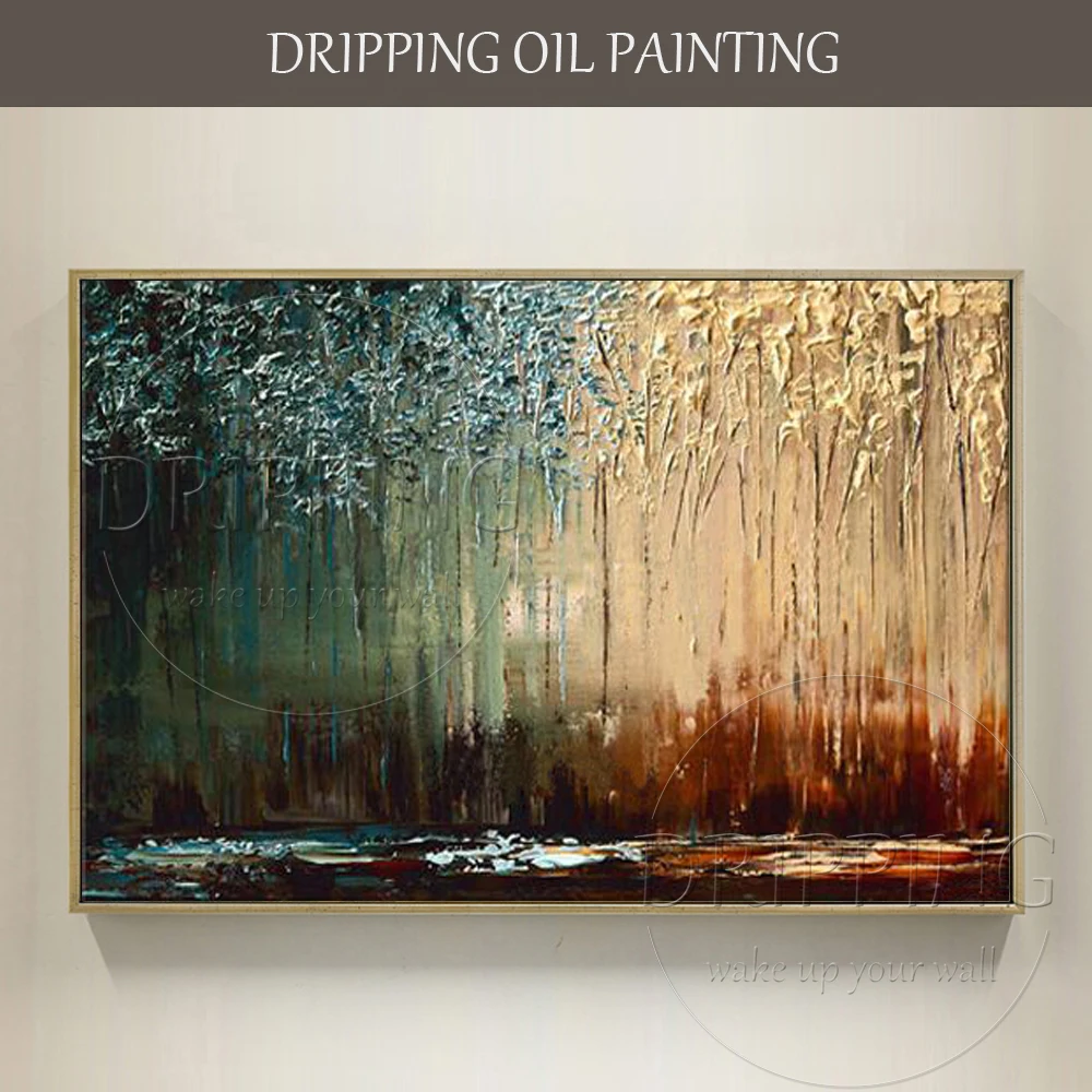 

Hand-painted Modern Abstract Landscape Oil Painting on Canvas Green and Brown Colors Landscape Oil Painting for Living Room