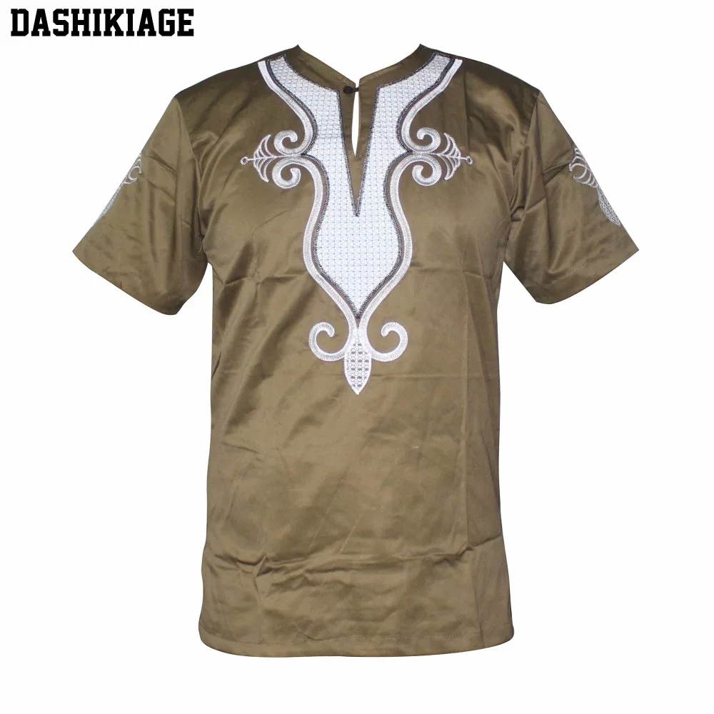 Dashikiage Golden Embroidered Slim African Hippie Dashiki Top Ankara For Man\'s Short Sleeve Fashion T-Shirts High Quality