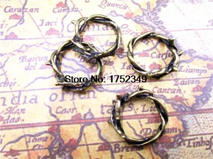 10pcs--Crown of Thorns Charms,Thorn Ring,Bronze Twig Ring, Branch Ring Pendants,Charms, gift accessory 23 mm