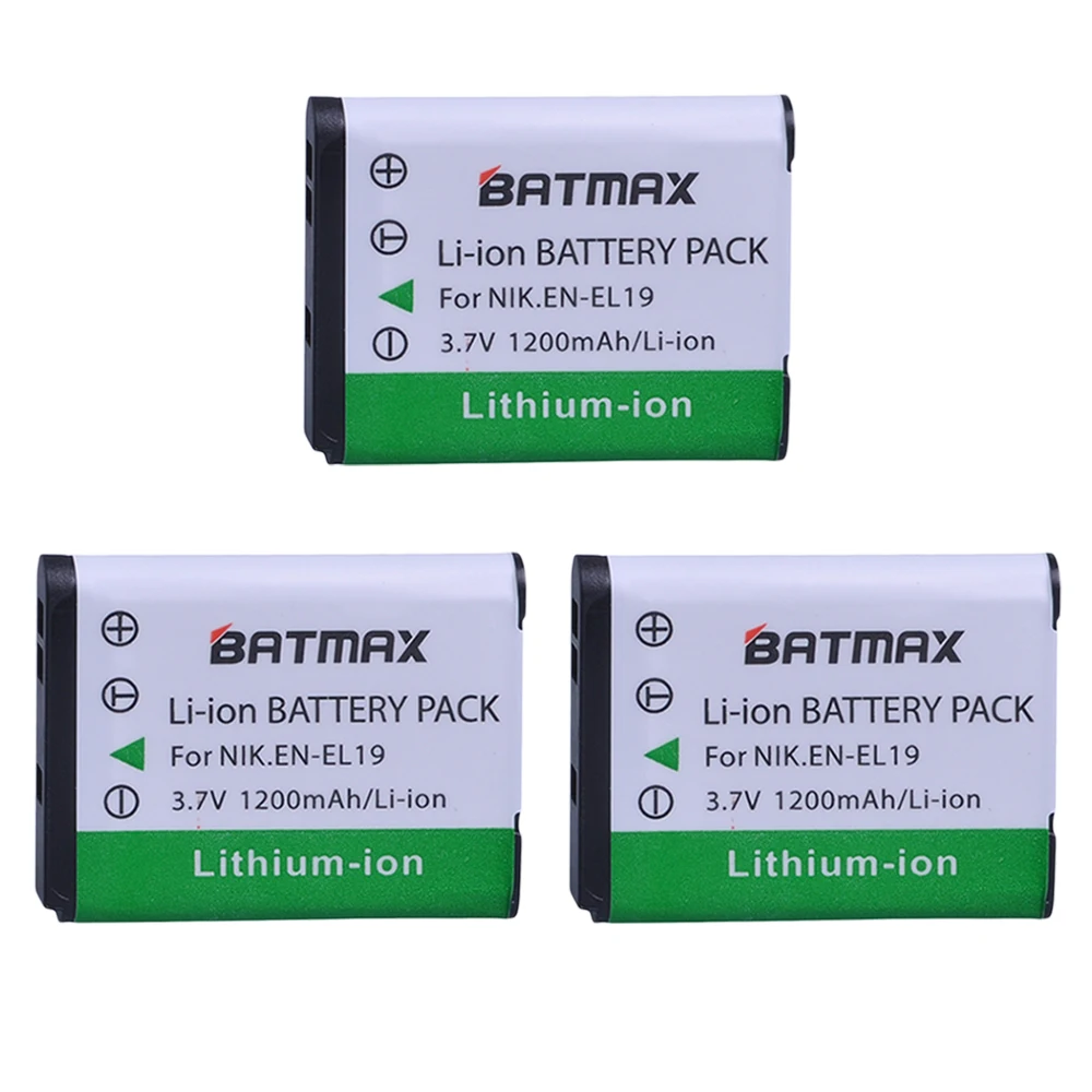 3Pcs EN-EL19 EN EL19 Battery + LCD Charger for Nikon Coolpix S32 S33 S100 S2500 S2750 S3100 S3200 S4200 S4400 S6400 S6500 S6600