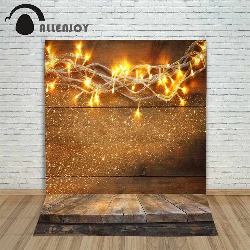 Allenjoy خلفية القماش خلفية الفينيل عيد الميلاد الذهبي أضواء البريق الخشب جدار الطابق الوليد استوديو الصور الديكور الفينيل