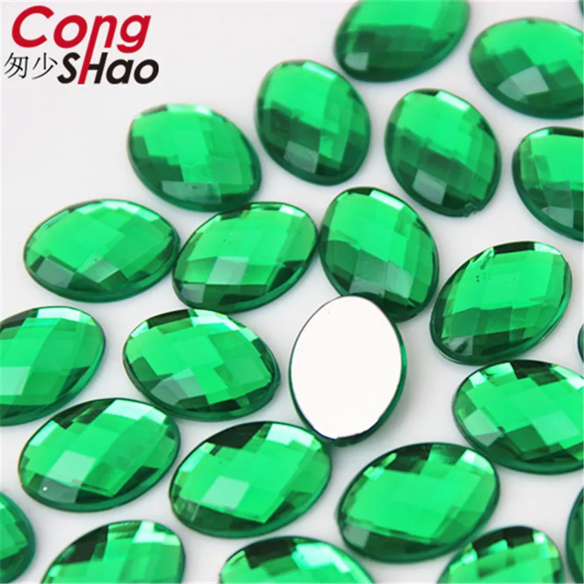 Cong Shao 100Pcs 10*14mm Colorful Acrylic Rhinestone Flat Back Oval Shape Stones And Crystals Clothing Crafts Accessories 8Y772