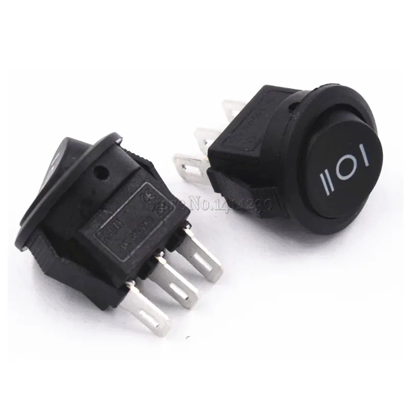 10Pcs 16mm Diameter Small Round Black 3 Pin 6A/125V 3A/250V SPDT ON-OFF-ON Rocker Switch Snap-in