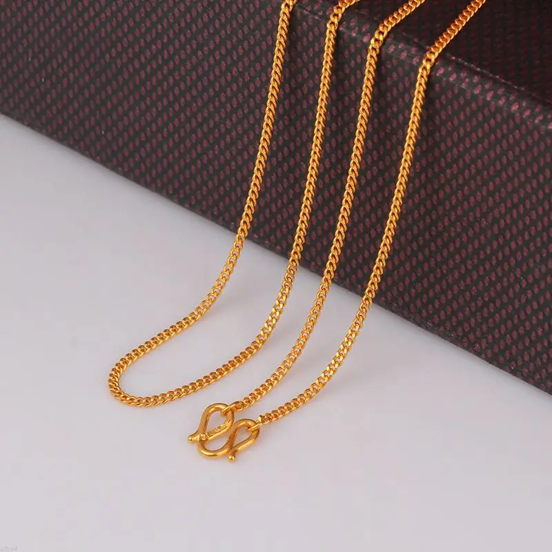 

Fine Pure 999 24K Yellow Gold Chain Women Curb Link Solid Necklace 18inch