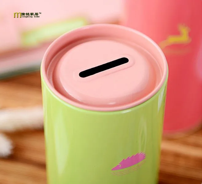 1PC Personalise Round piggy bank cute Series Tin Plate box Money Saving Pot Coin Box Jewelry Box Storage Tank Gift LF 067