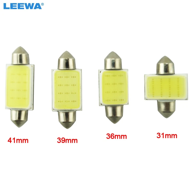 LEEWA 200Pcs/lot White 31mm/36mm/39mm/41mm COB 12SMD 12LED 1.5W Car Festoon LED Bulb Interior Dome Light 12V  #CA4861