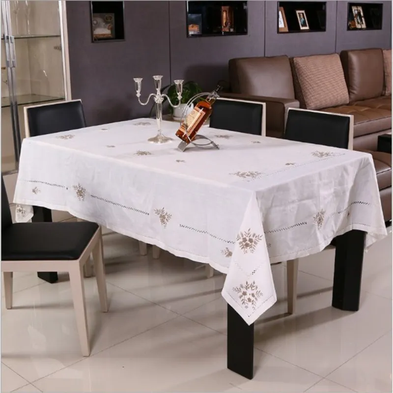 JUYANG Embroidered cotton and linen tablecloths. White decorative table cloth. Hand Hollow process tablecloths. Cover cloth.