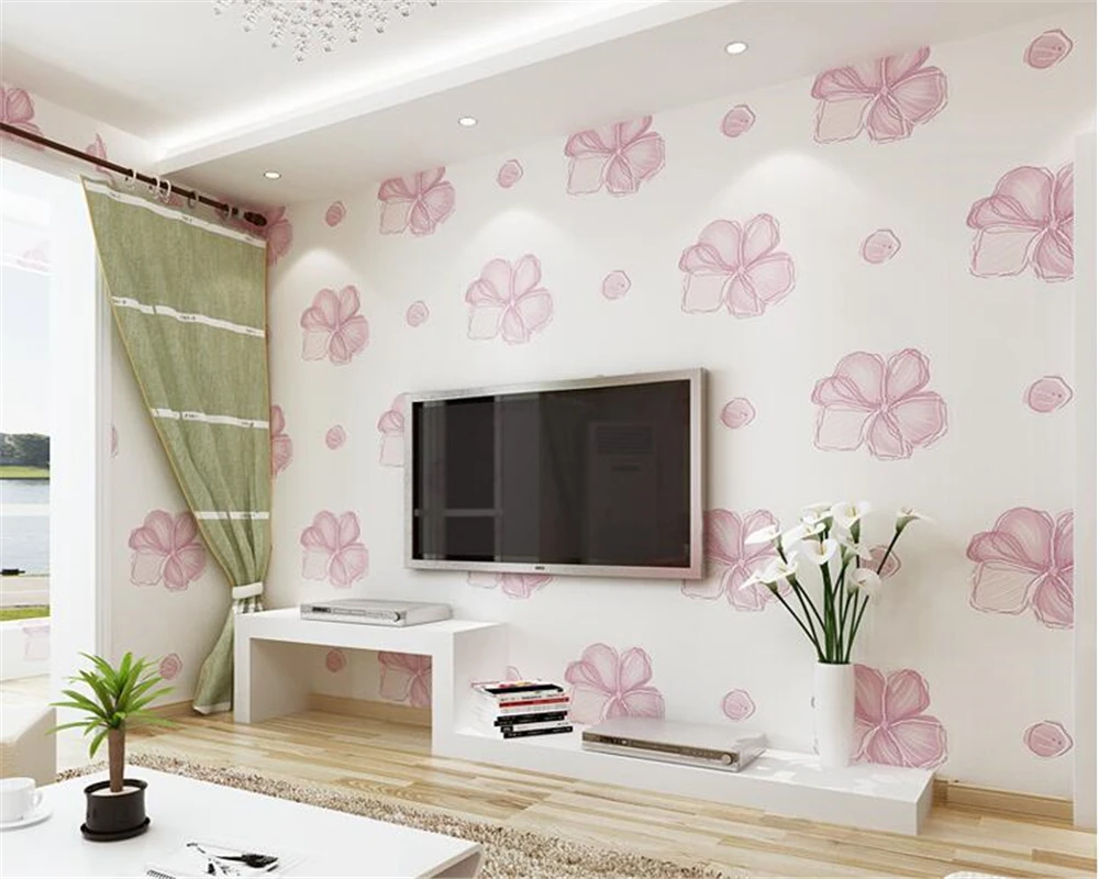 

beibehang papel de parede Pastoral flowers flocking nonwoven wallpaper living room bedroom restaurant aisle background wallpaper