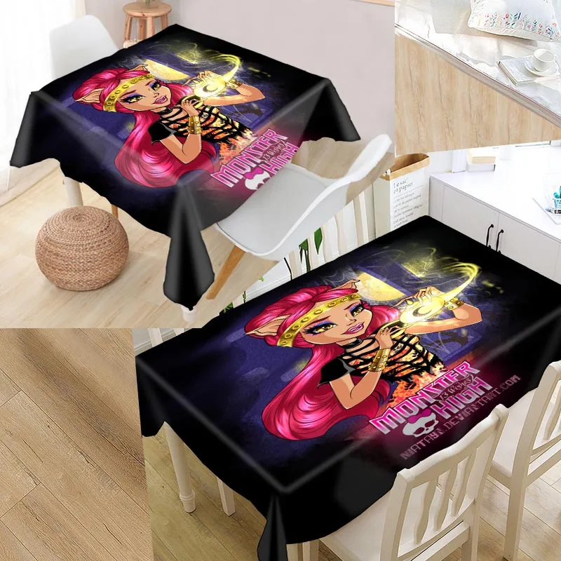 Custom Monster High Table Cloth Oxford Print Rectangular Waterproof Oilproof Table Cover Square Wedding Tablecloth