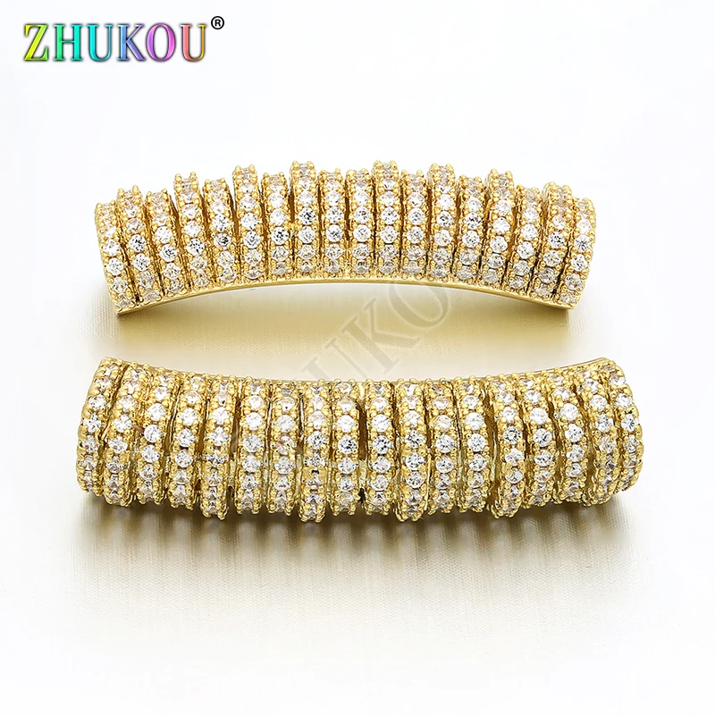 8*33mm Brass Cubic Zirconia Long Curved Tube Spacer Beads DIY Jewelry Bracelet Necklace Making, Hole: 5mm, Model: VW7