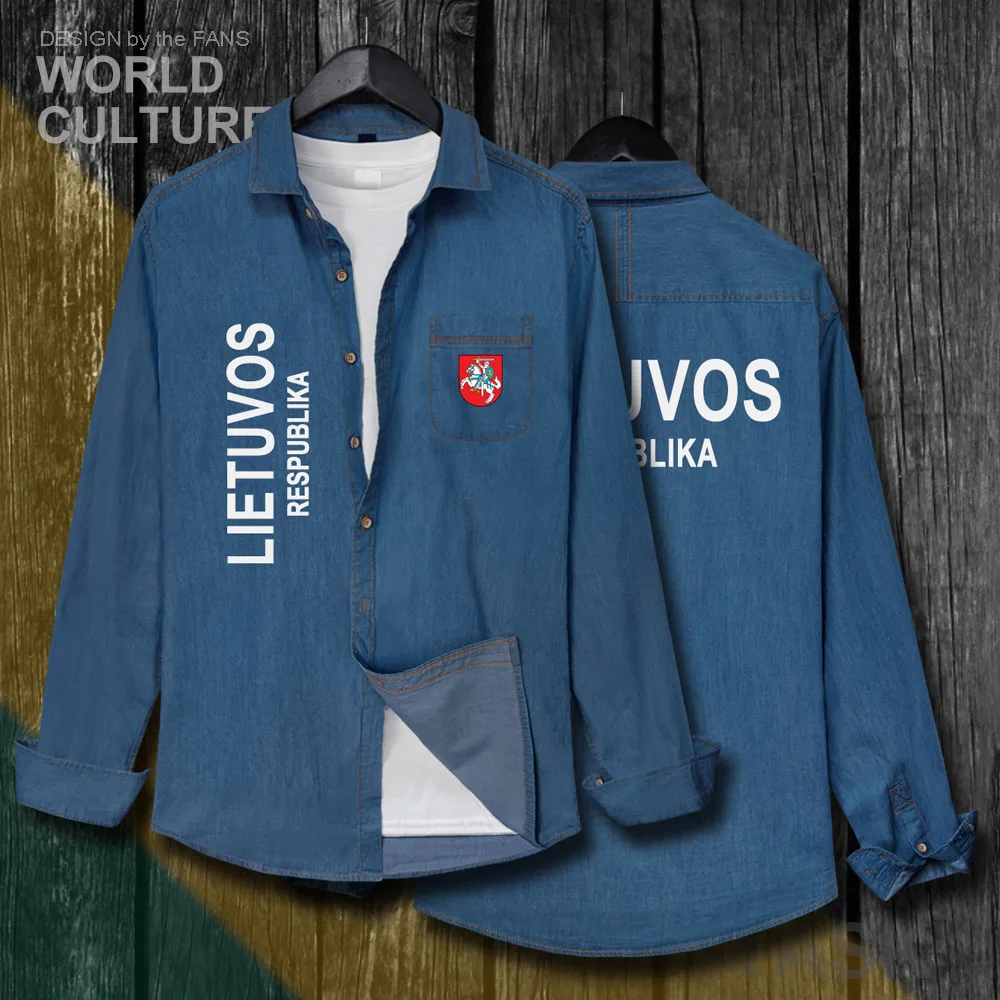 

Lithuania Lithuanian LTU Lietuva Lietuvos Tops Men Clothes Autumn Cotton Turn-down Collar Jeans Shirt Long Sleeve Cowboy Coat 20