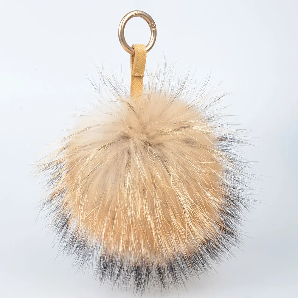 LFPU Colorful 15CM Fluffy Genuine Raccoon Fur Keychain Women Bag Pendant Ball Keyring Handbag Pompom Keychain Jewelry