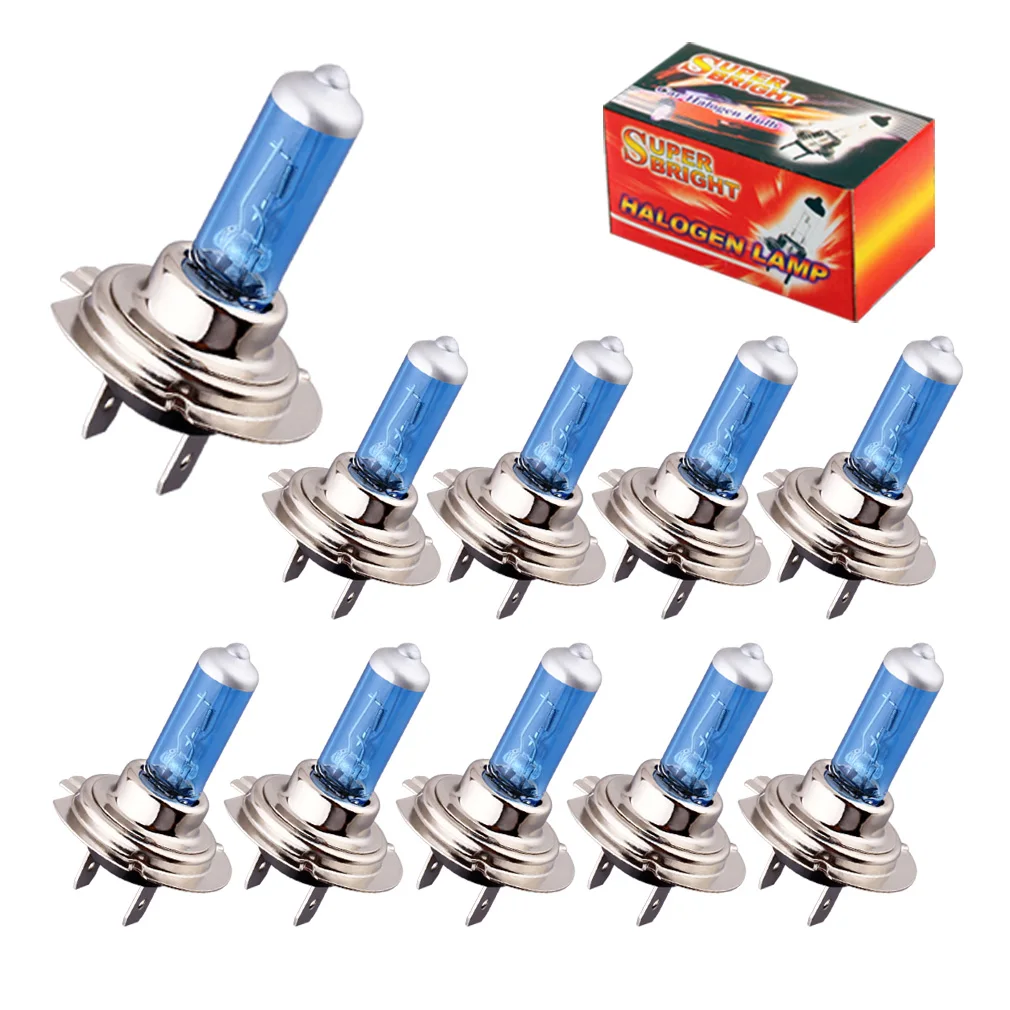 10pcs Halogen Bulbs Super Bright H1 H3 H7 H4 H11 HB3 HB4 HB5 9004 9005 9005 9007 White Fog Light 100W 55W Car Head Lamp 12V