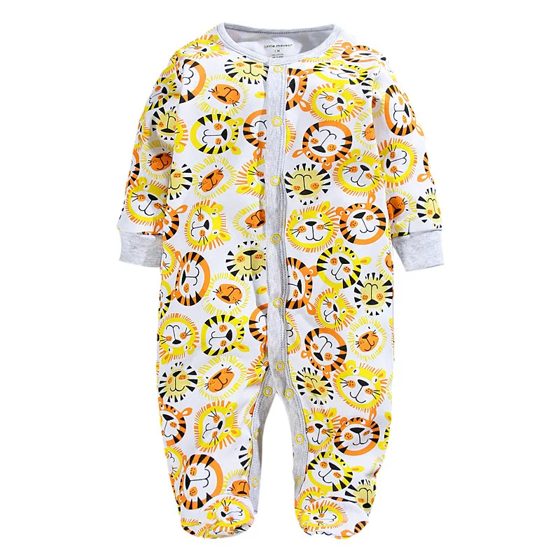 Lion Print Baby Rompers With Foot Newborn Clothes Footcover One-Piece Clothes Overalls Pajamas Romper Cotton Jumpsuit Sleepwear