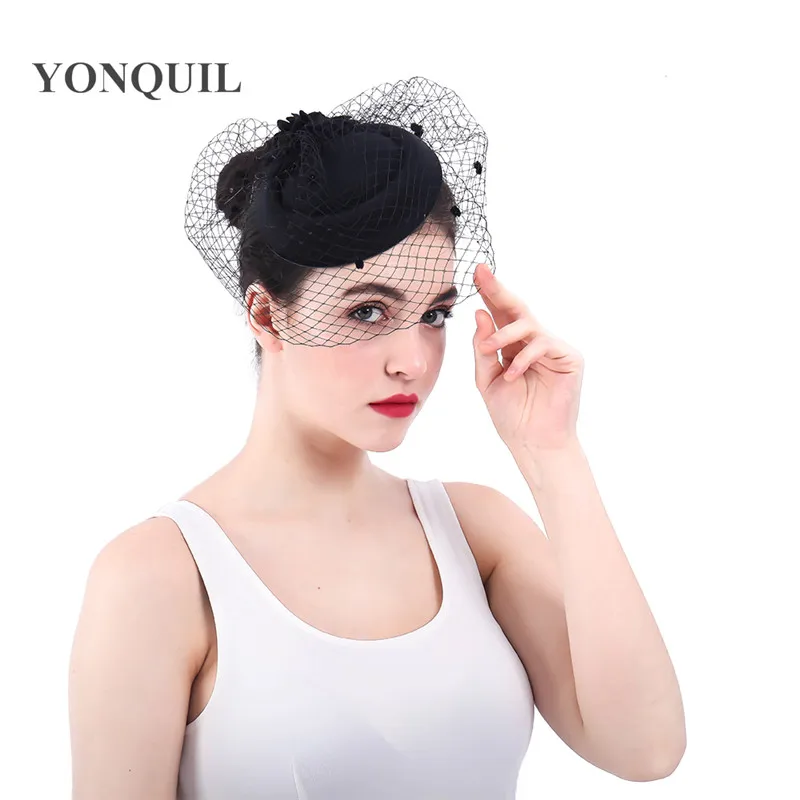 

Ladies Fascinator Flower Hairclip Beret Hair Woolen Felt Pillbox Hat Veil Cocktail Party Vintage Mesh Hairgrips Wedding Hairband