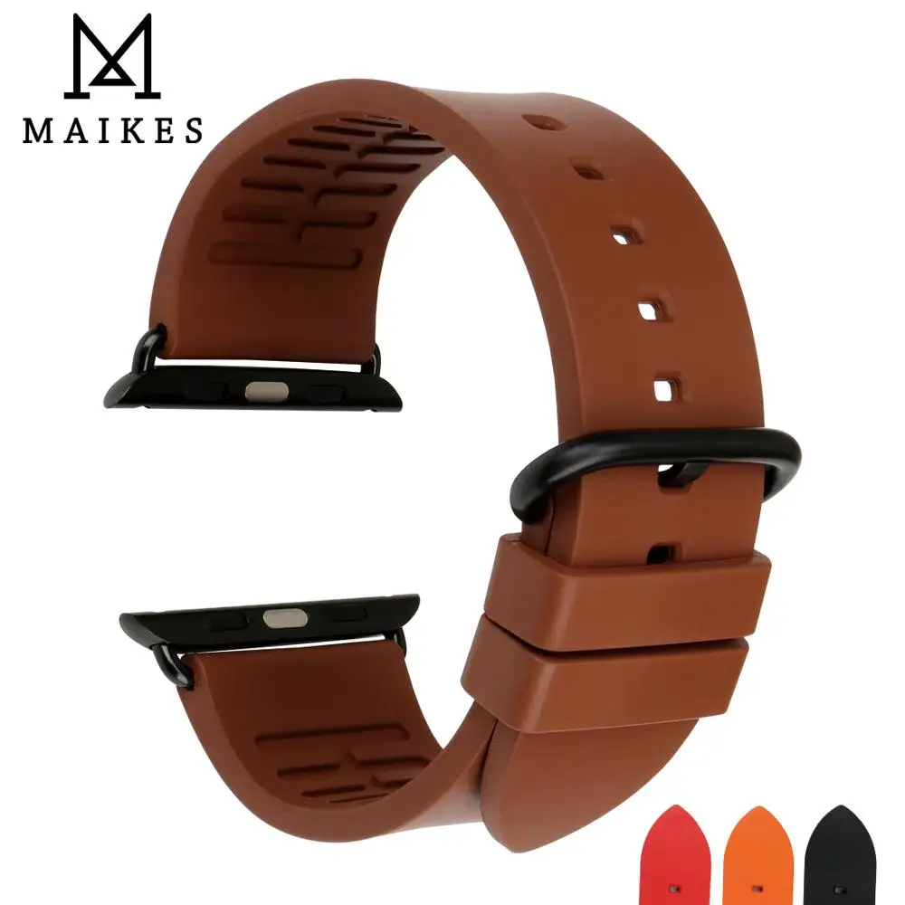 

brown fluororubber watches bracelet watch accessories for apple watch bands 42mm 38mm sports watch strap for iwatch 44mm 40mm
