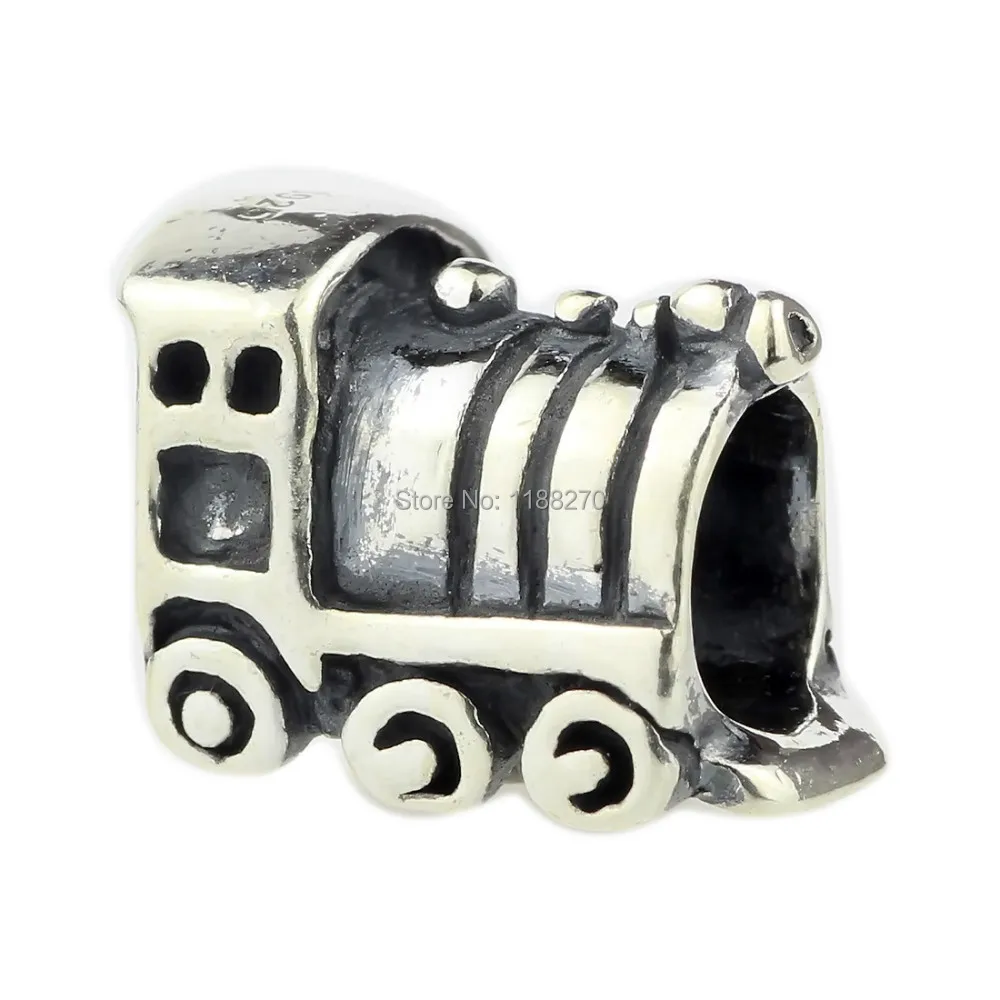 925 Solid Sterling Silver Charm Locomotive Train for European Charm Bracelet Chain DIY Jewelry Accessory